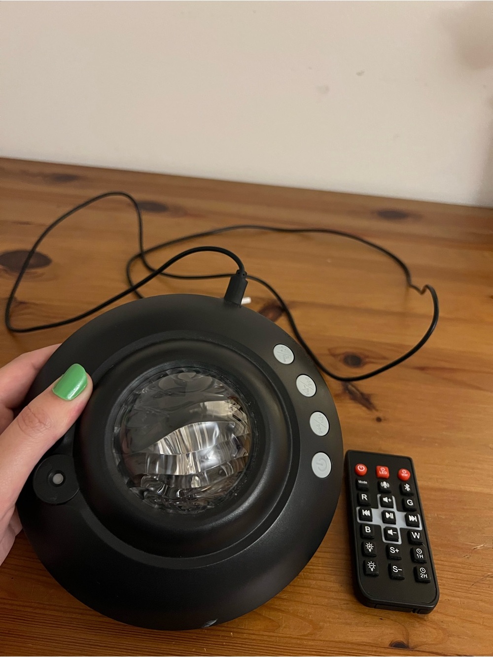 Black LED Projector Night Light with Remote - Compact Tabletop Lamp
